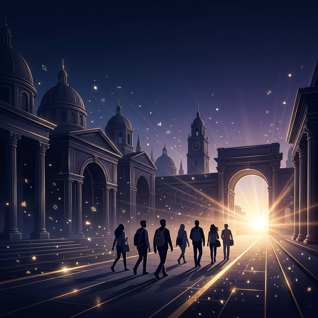 Students walking through university campus
